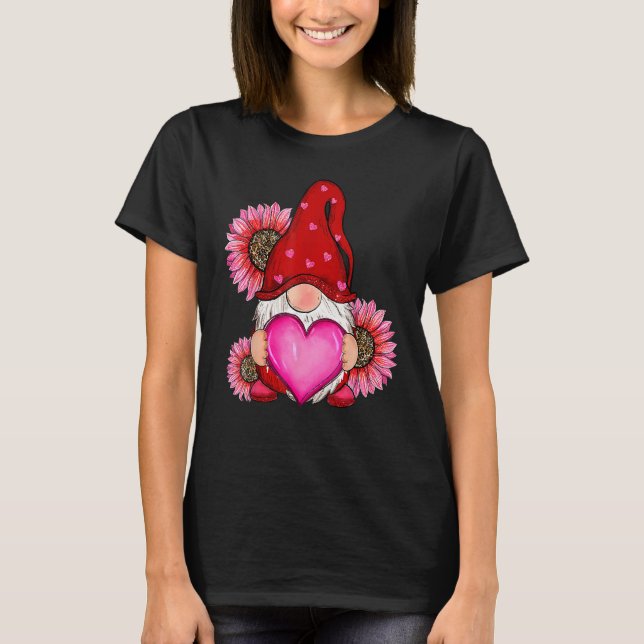 Camiseta Happy Valentine's Day Gnome with Leopard Sunflower (Frente)