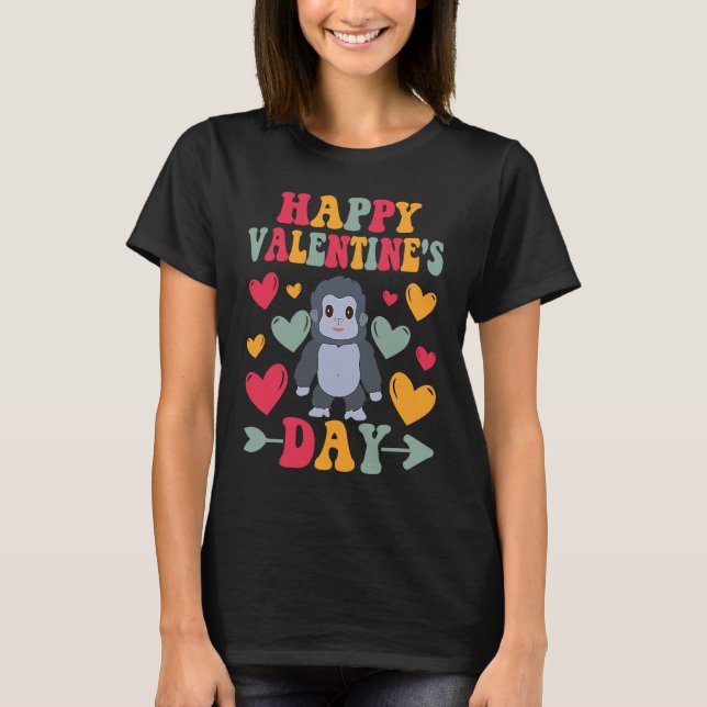 Camiseta Happy Valentines Day Gorilla Heart Love Groovy (Frente)