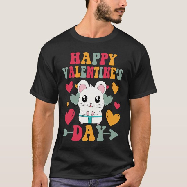 Camiseta Happy Valentines Day Hamster Heart Love Groovy (Frente)