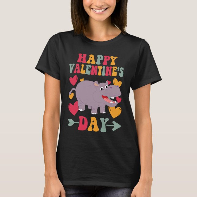 Camiseta Happy Valentines Day Hippo Heart Love Groovy (Frente)