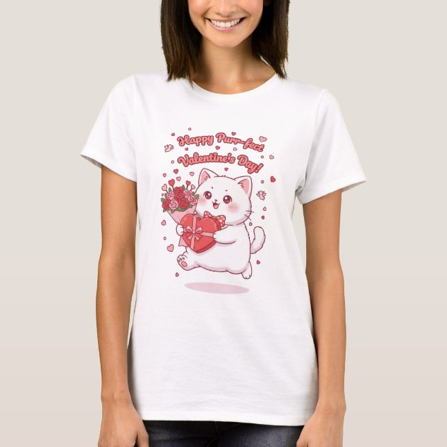 Camiseta Happy Valentine's Day Kawaii Cat T-Shirt (Frente)
