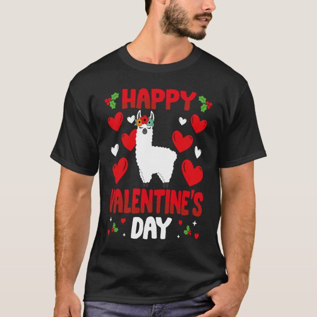 Camiseta Happy Valentines Day Llama Heart Love Animal (Frente)
