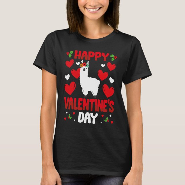 Camiseta Happy Valentines Day Llama Heart Love Animal (Frente)
