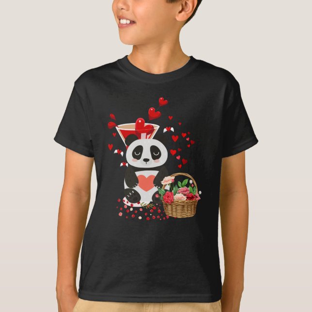 Camiseta Happy Valentines Day Love Cute Panda Basket (Frente)