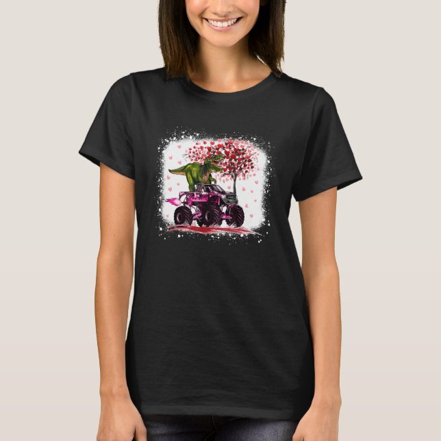 Camiseta Happy Valentine's Day Monster Truck Dinosaur Heart (Frente)