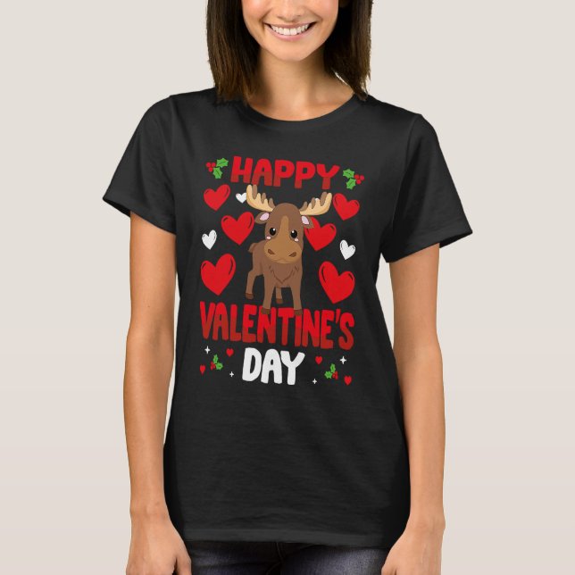Camiseta Happy Valentines Day Moose Heart Love Animal (Frente)