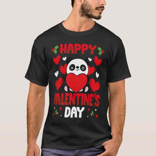 Camiseta Happy Valentines Day Panda Heart Love Animal (Frente)