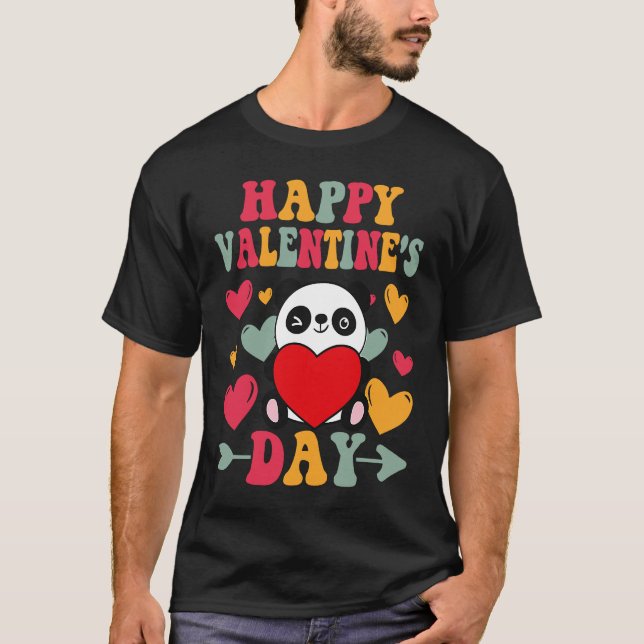 Camiseta Happy Valentines Day Panda Heart Love Groovy (Frente)