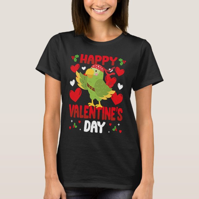 Camiseta Happy Valentines Day Parrot Heart Love Animal (Frente)