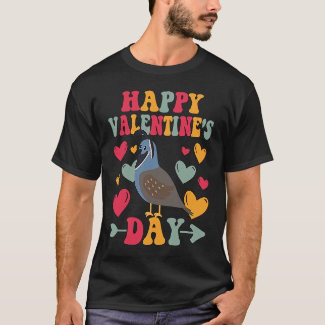 Camiseta Happy Valentines Day Quail Heart Love Groovy (Frente)