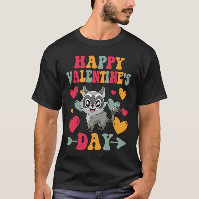 Camiseta Happy Valentines Day Raccoon Heart Love Groovy (Frente)