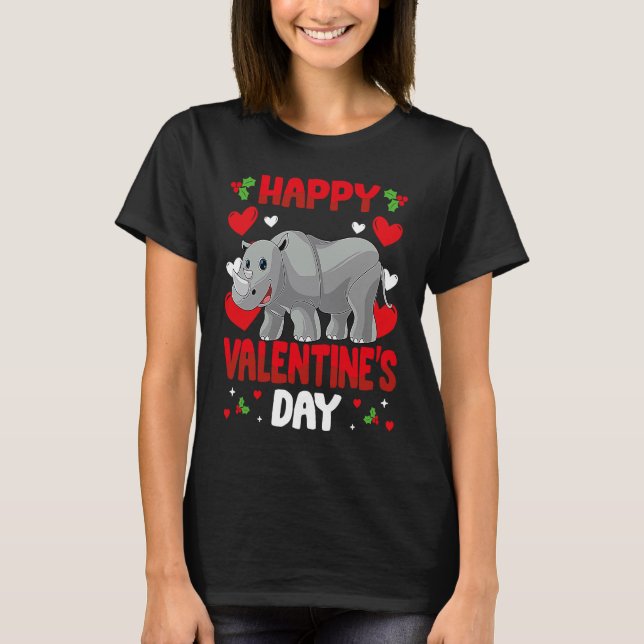 Camiseta Happy Valentines Day Rhinocero Heart Love Animal (Frente)