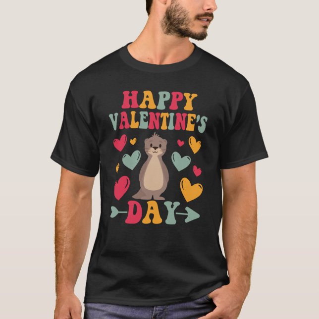 Camiseta Happy Valentines Day Sea Otter Heart Love Groovy (Frente)