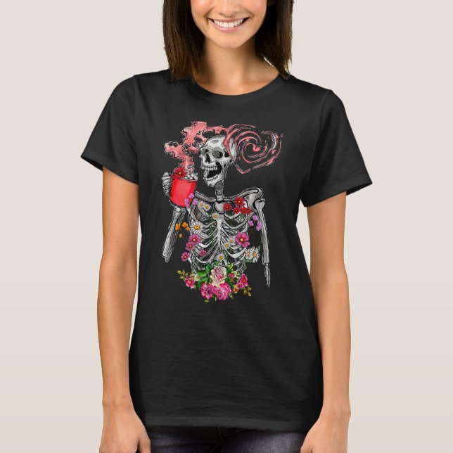 Camiseta Happy Valentine's Day Skeleton Hot Drink (Frente)