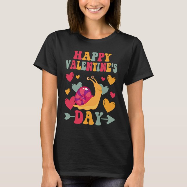 Camiseta Happy Valentines Day Snail Heart Love Groovy (Frente)