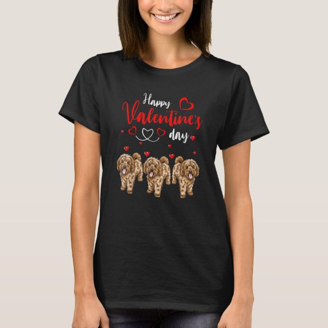 Camiseta Happy Valentine's Day Three Cute Cockapoo Dogs Lov (Frente)