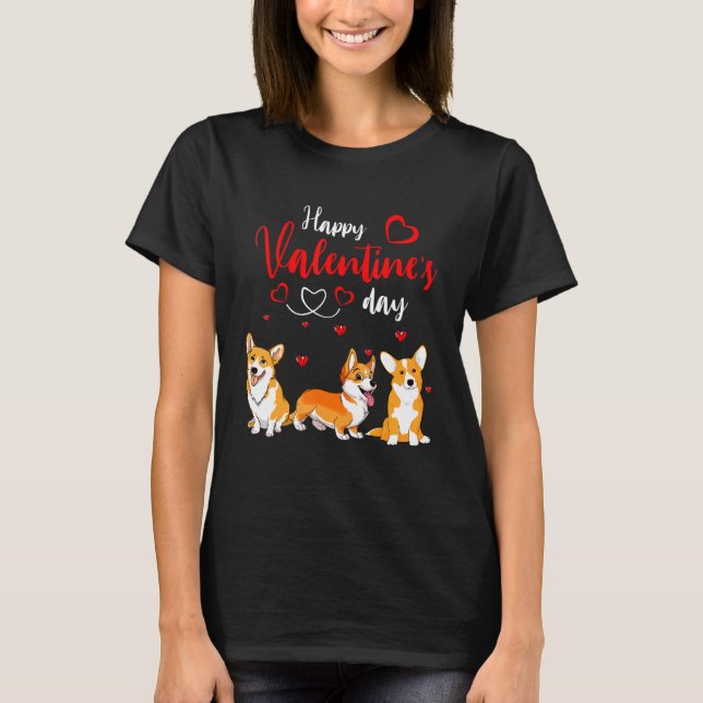 Camiseta Happy Valentine's Day Three Cute Corgi Dogs Lover  (Frente)
