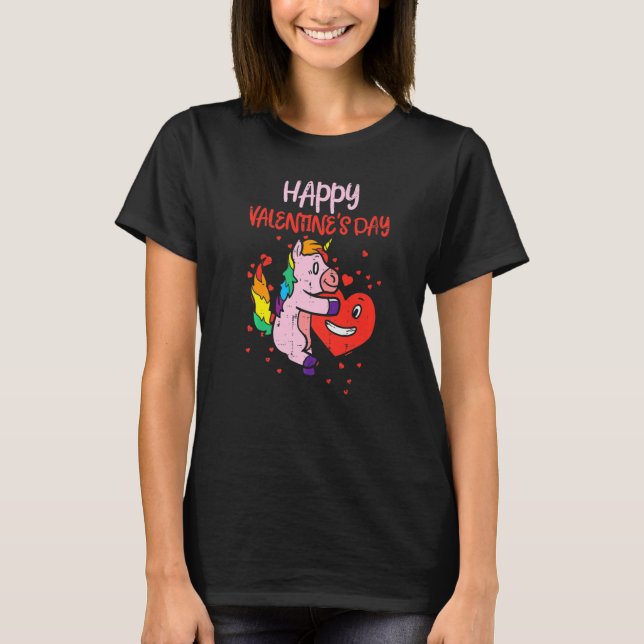 Camiseta Happy Valentines Day Unicorn Heart Toddler Girls V (Frente)