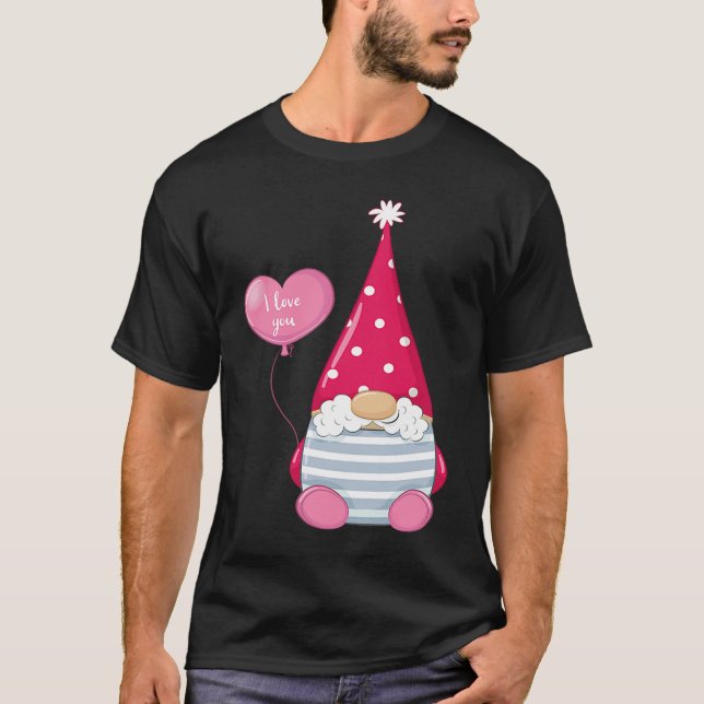 Camiseta Happy Valentineu2019s Day Male Gnome with I Love Y (Frente)