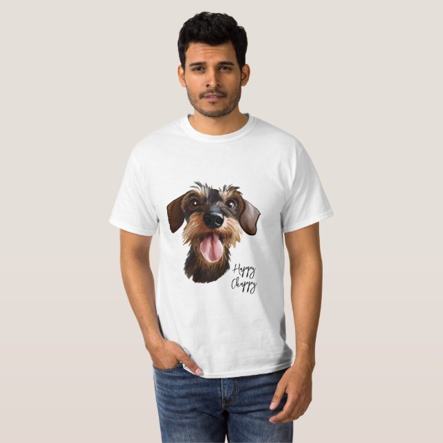 Camiseta Happy Wirehair Dachshund (Frente Completa)