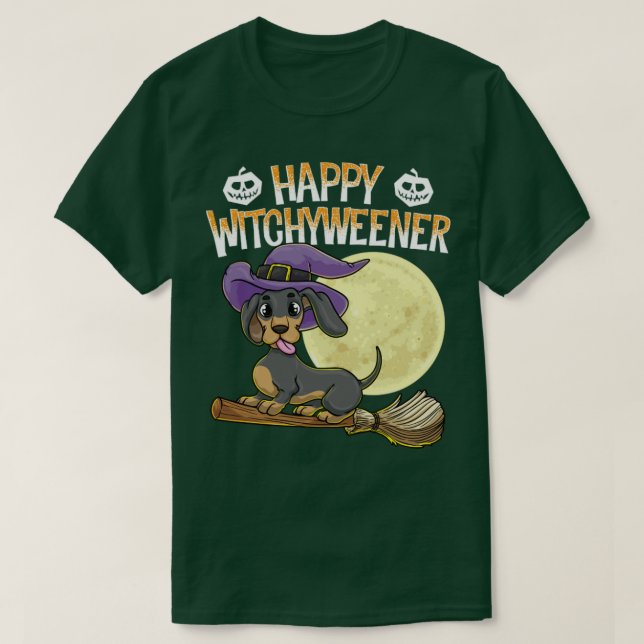 Camiseta Happy Witchyweener Halloween Dachshund Witene (Frente do Design)