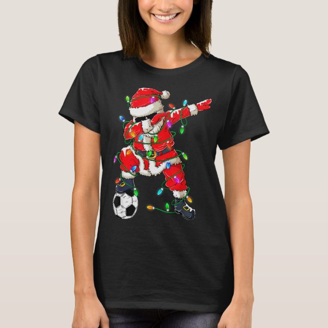 Camiseta Happy Xmas Dabbing Santa Soccer Christmas Pajamas  (Frente)
