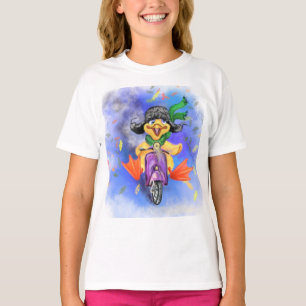 Camiseta Happy Yellow Duck orienta o Patinete roxo - desenh