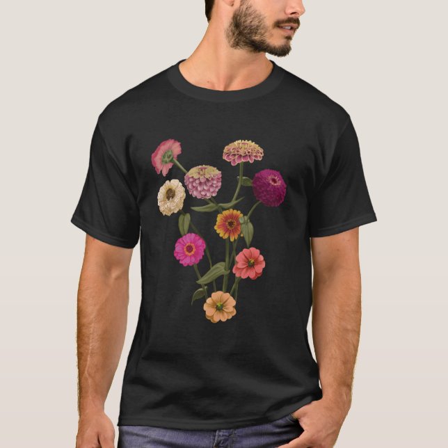 Camiseta Happy Zinnia Wildflowers Handpainted Style (Frente)