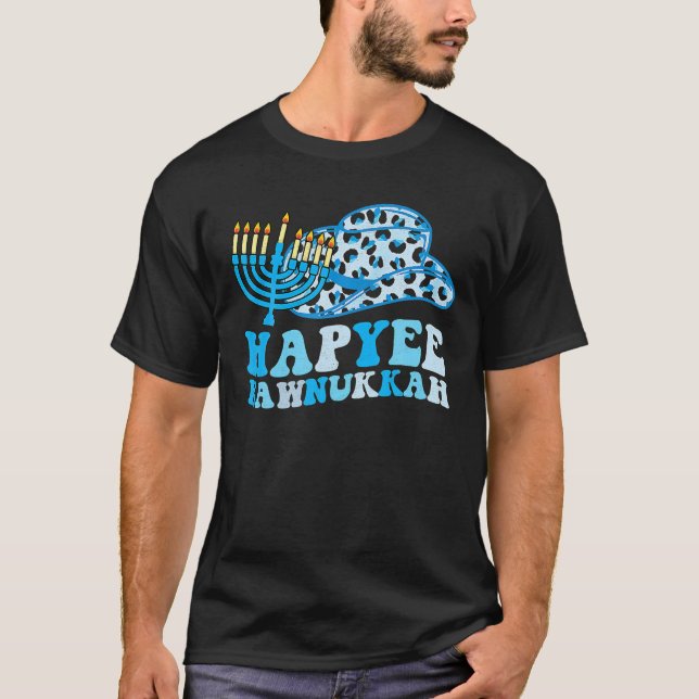 Camiseta Hapyee Hawnukkah Hanukkah Menorah Impressão Cowboy (Frente)