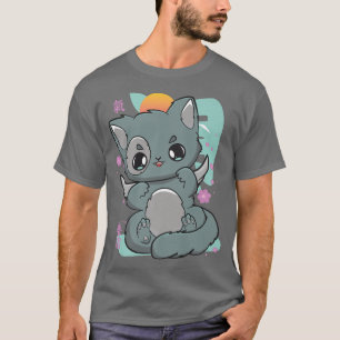 Camiseta Harajuku Cat Gótico Sakura Kanji Anime Neko Angelc