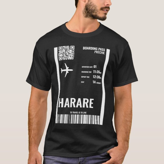 Camiseta Harare Zimbabwe Boarding Pass Airline Ticket Trave (Frente)