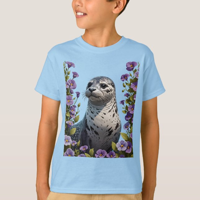 Camiseta Harbour Seal Coastal Mamífero Cercado Por Viola (Frente)