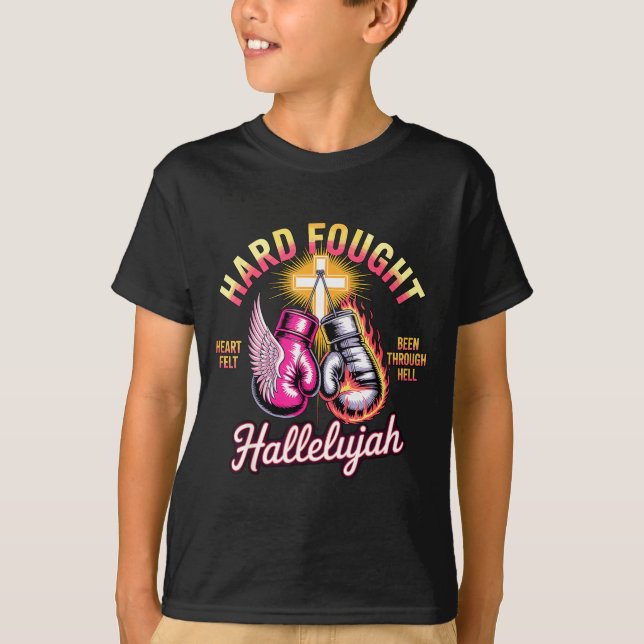 Camiseta Hard Fought Hallelujah Boxing Gloves Faith  (Frente)