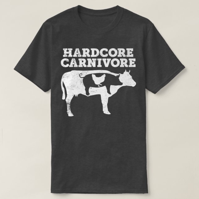 Camiseta Hardcore Carnivore  Cow Pig Chicken  Funny Keto Me (Frente do Design)