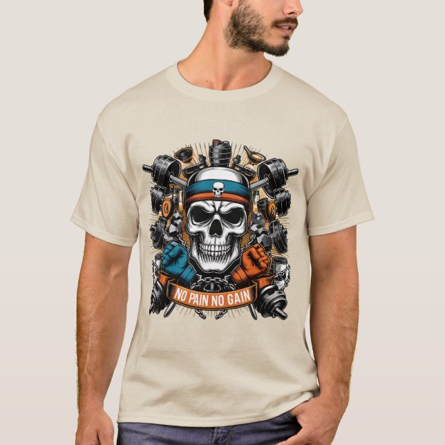 Camiseta Hardcore Gym Skull Bodybuilding Motivation Design (Frente)