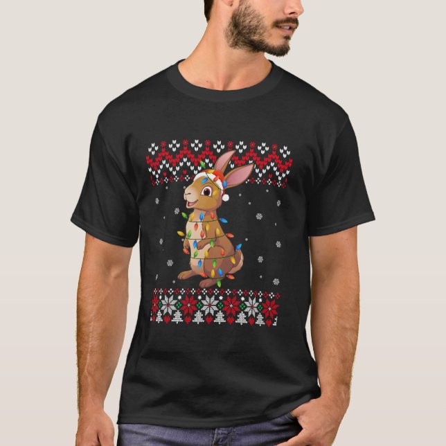 Camiseta Hare Santa Hat Homens Mulheres Crianças Feias De N (Frente)