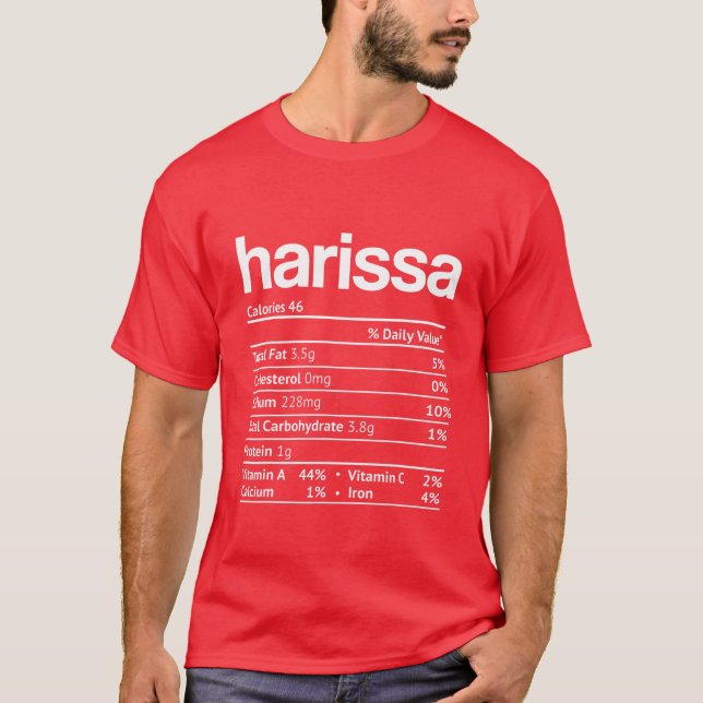 Camiseta Harissa Nutrition Fact Engraçado Ação de Graças Ch (Frente)