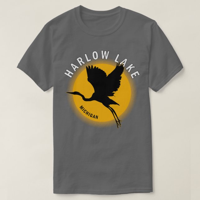 Camiseta Harlow Lake em Michigan Heron Sunrise (Frente do Design)