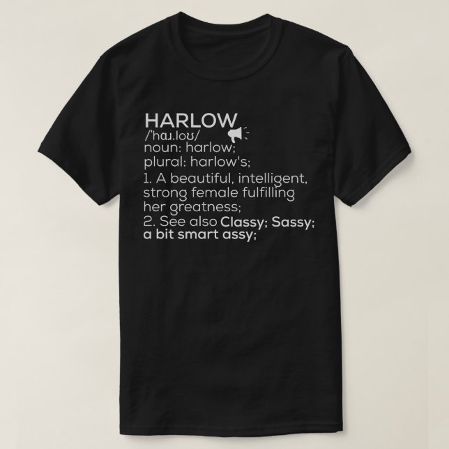 Camiseta Harlow Name Harlow Definition Harlow Nome feminino (Frente do Design)