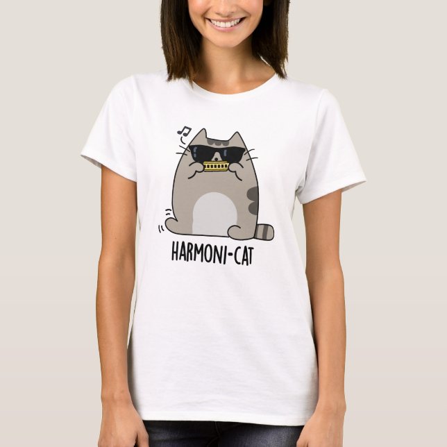 Camiseta Harmoni-cat Funny Harmonica Cat Pun (Frente)