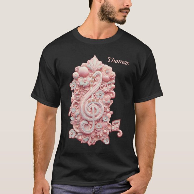 Camiseta Harmonia a rosa, uma majestosa e estilizada clave  (Frente)