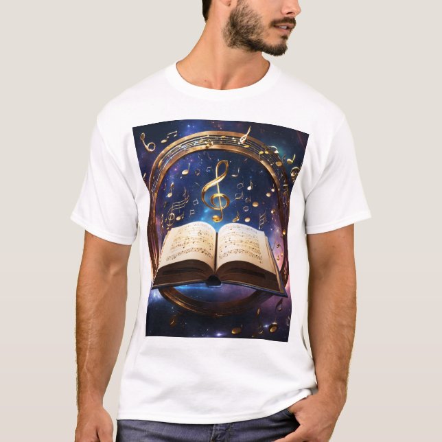 Camiseta Harmonia Celestial: Livro de Melodias Cósmicas (Frente)