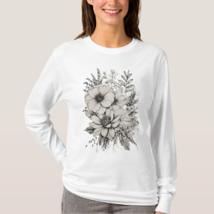 Camiseta Harmonia da Natureza: Camisa-T de Flor de Linha Ne