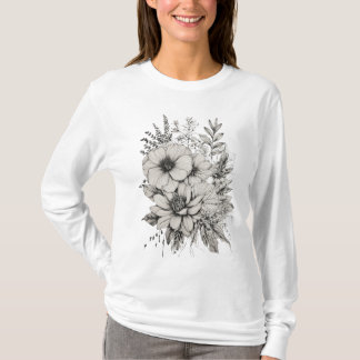 Camiseta Harmonia da Natureza: Camisa-T de Flor de Linha Ne