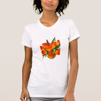 Camiseta Harmonia da Primavera – Tulipas Laranja e Amarelas