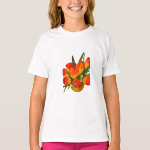 Camiseta Harmonia da Primavera – Tulipas Laranja e Amarelas