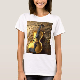 Camiseta Harmonia de ouros: Violino Vintage em Notas de Shi