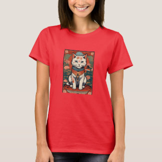 Camiseta Harmonia Efêmera: Gato Ukiyo-e com Tatuagem de Pei