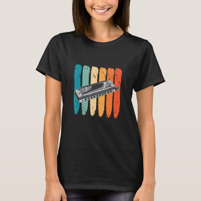 Camiseta Harmônica Instrumento Retro Harpa Francesa Tocador (Frente)