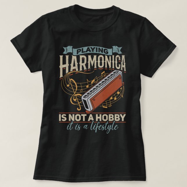Camiseta Harmonica Lover Jogando Harmonica Player (Frente do Design)